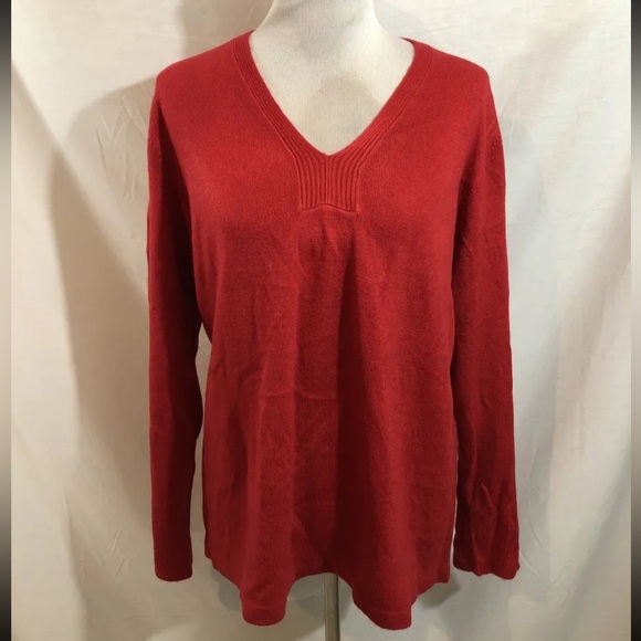 Just My Size Red Long Sleeve V Neck Sweater- Womens 3X, Bust 24” - Picture 1 of 4